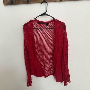 Crystal-Kobe Red Open-Knit Cardigan